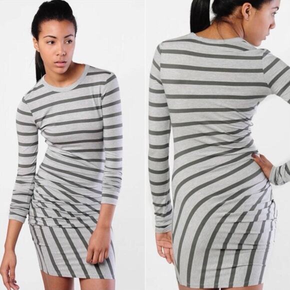 T by Alexander Wang Long Sleeve Asymmetrical Striped Ruched Jersey Dress size XS - Picture 1 of 10